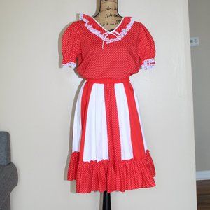 Vtg Partners Please Malco Modes Red White Square Dance Set Skirt Blouse M/L